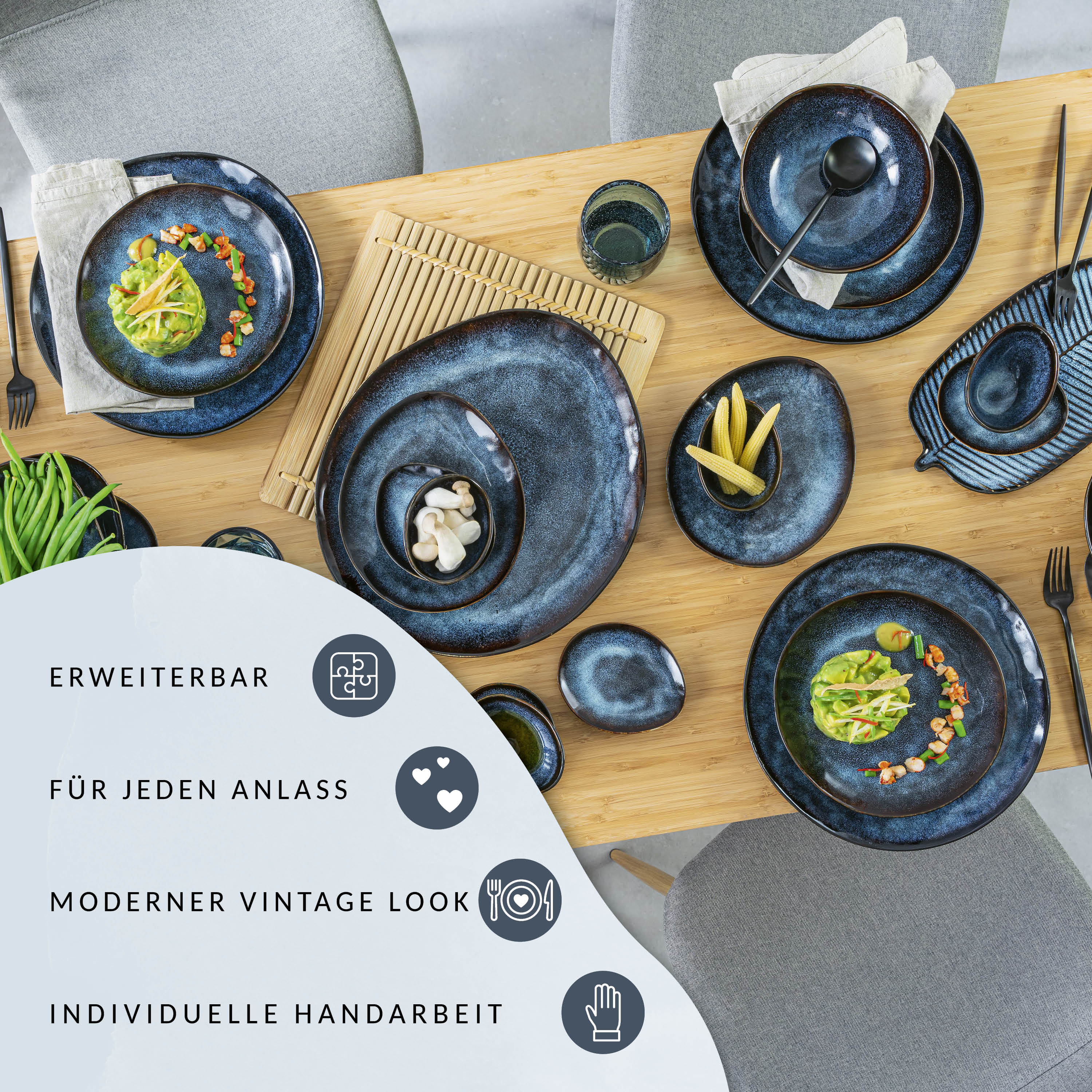 SÄNGER Steingut Geschirrset Tokio, Tafelservice 12 teilig für 4 Personen