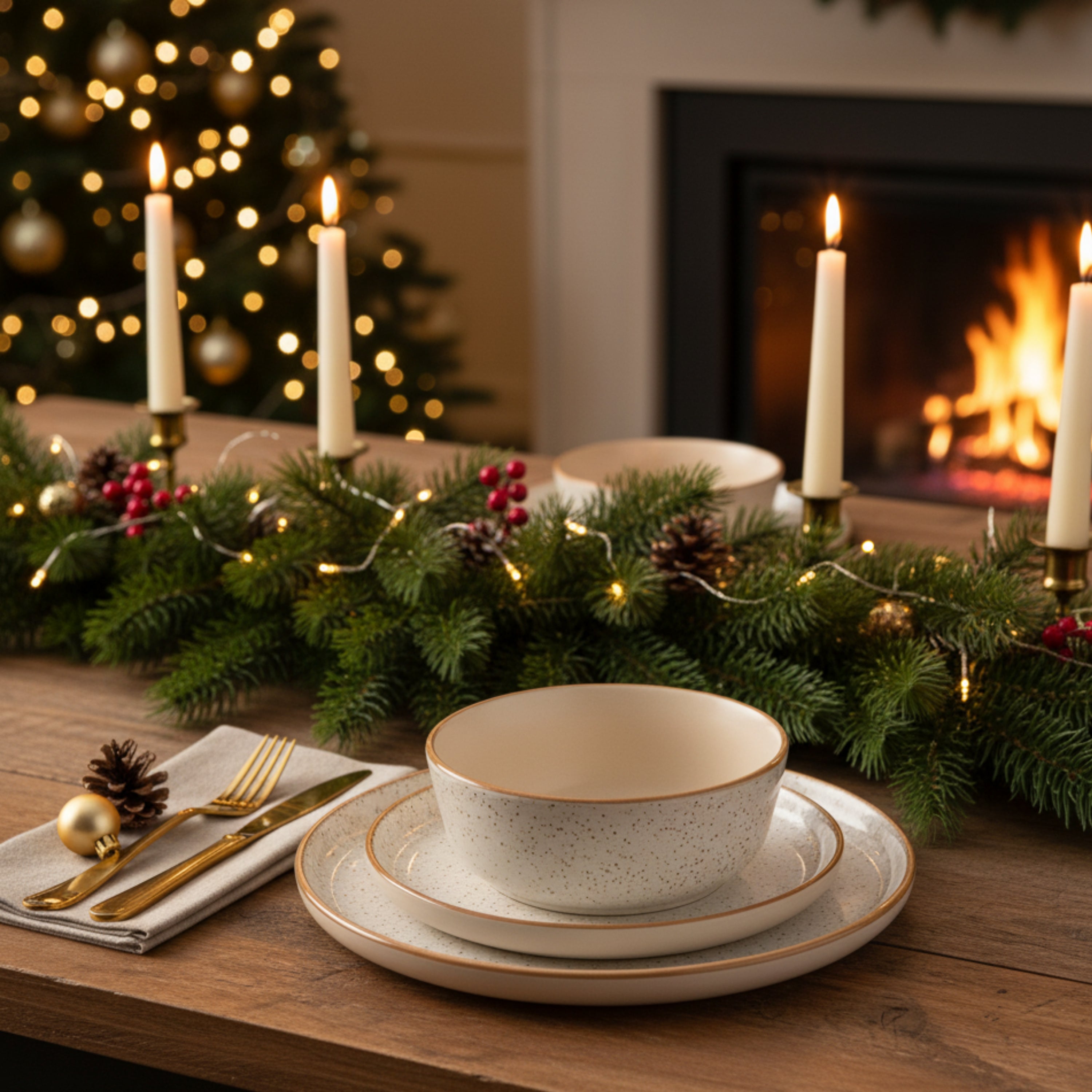 SÄNGER Steingut Geschirrset Rio Creme, Tafelservice 12 teilig für 4 Personen