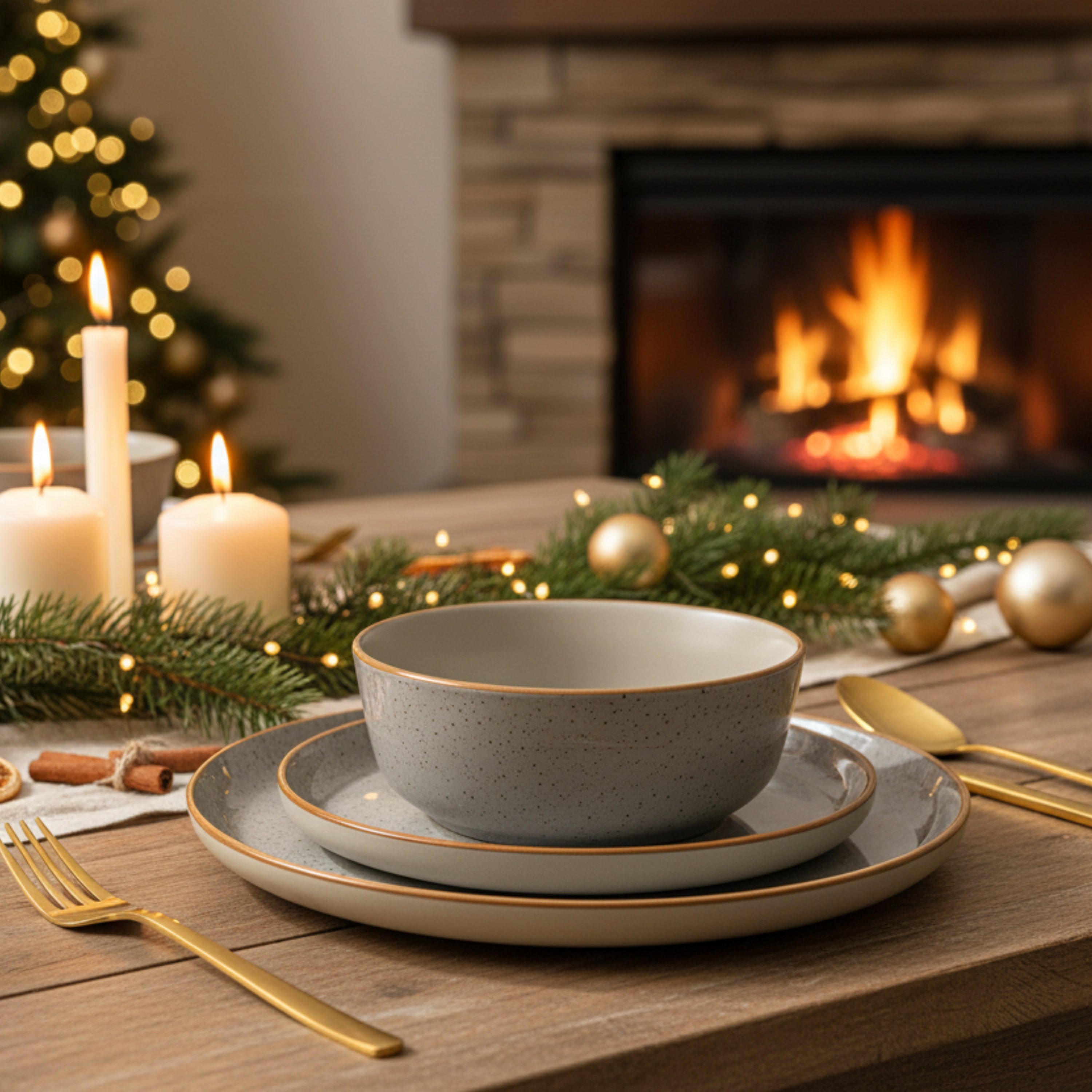 SÄNGER Tafelservice Rio Perlgrau - 18 teilig aus Steingut