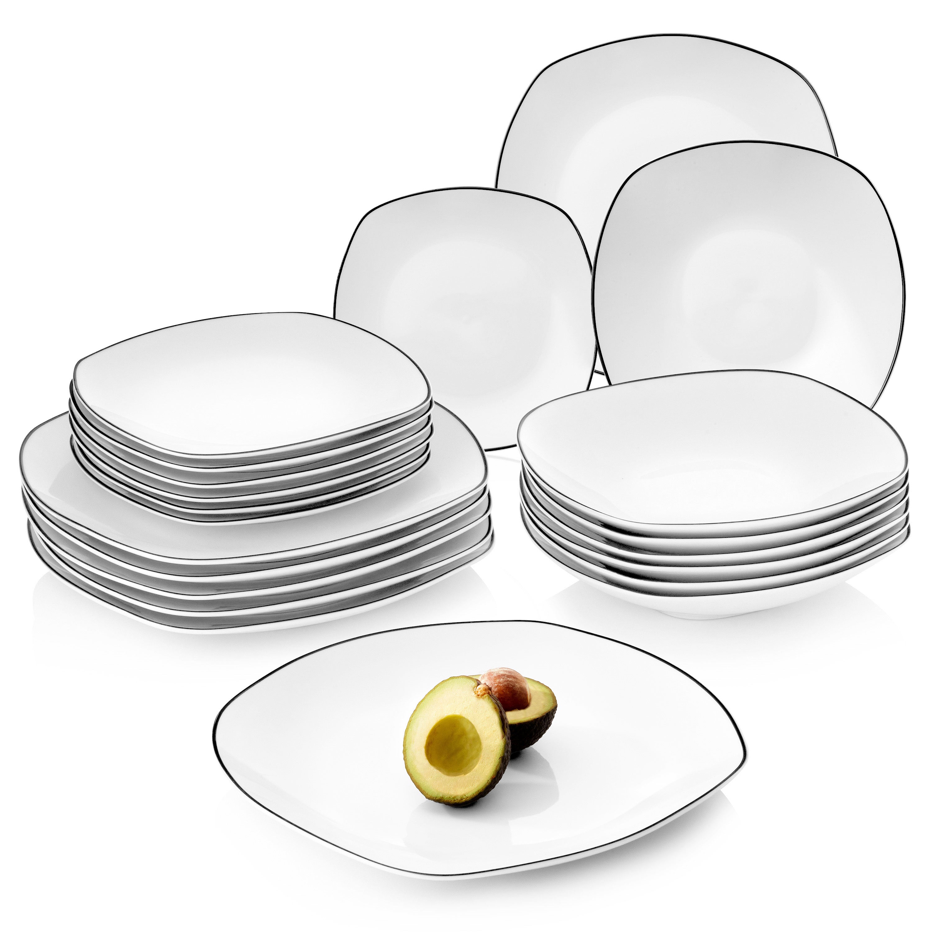 SÄNGER Porzellan Geschirrset Bilgola Black Rim 18 teilig für 6 Personen