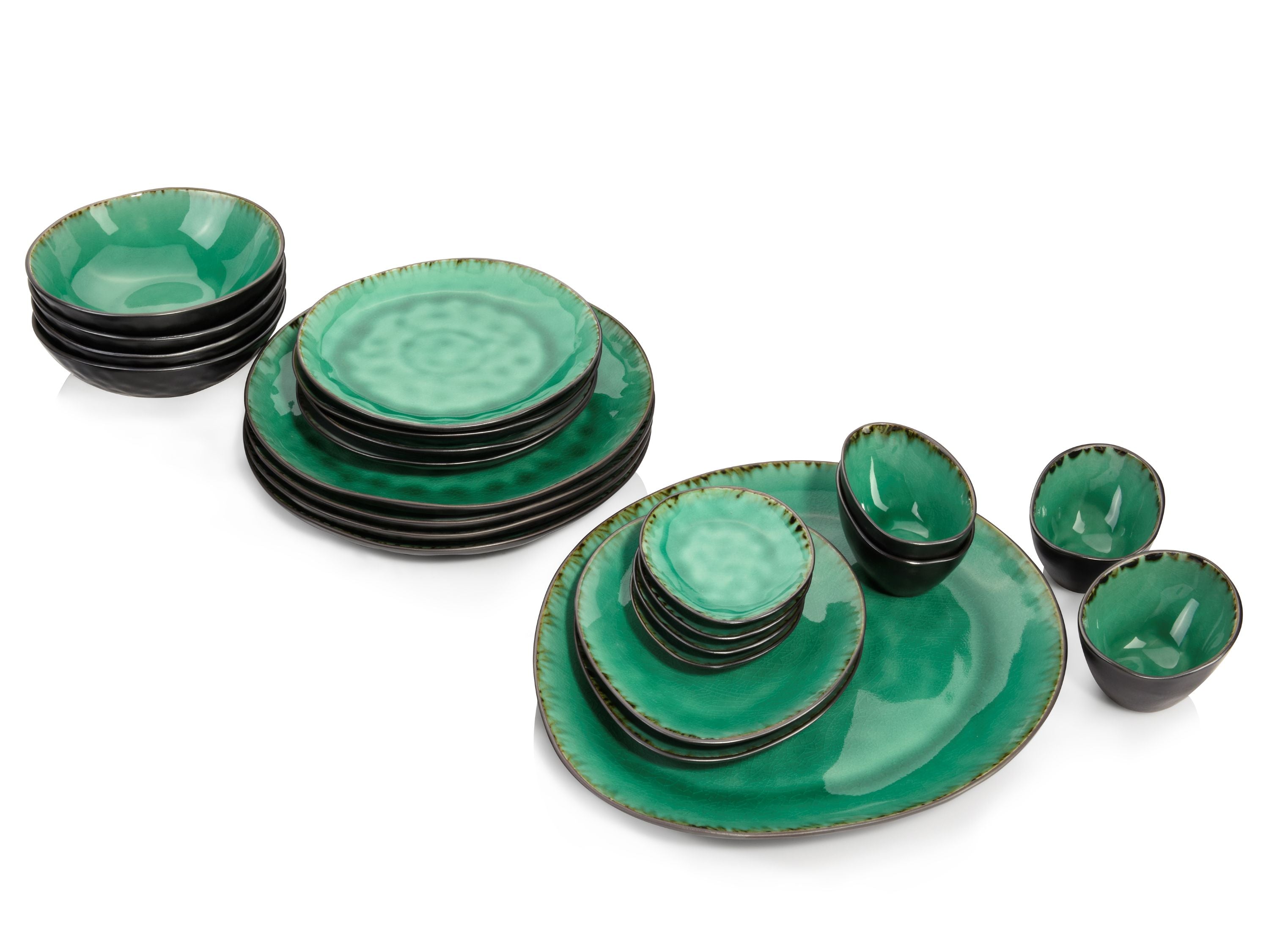 SÄNGER Steingut Geschirrset Palm Beach, Tafelservice & Servierplatten Set 23 teilig für 4 Personen